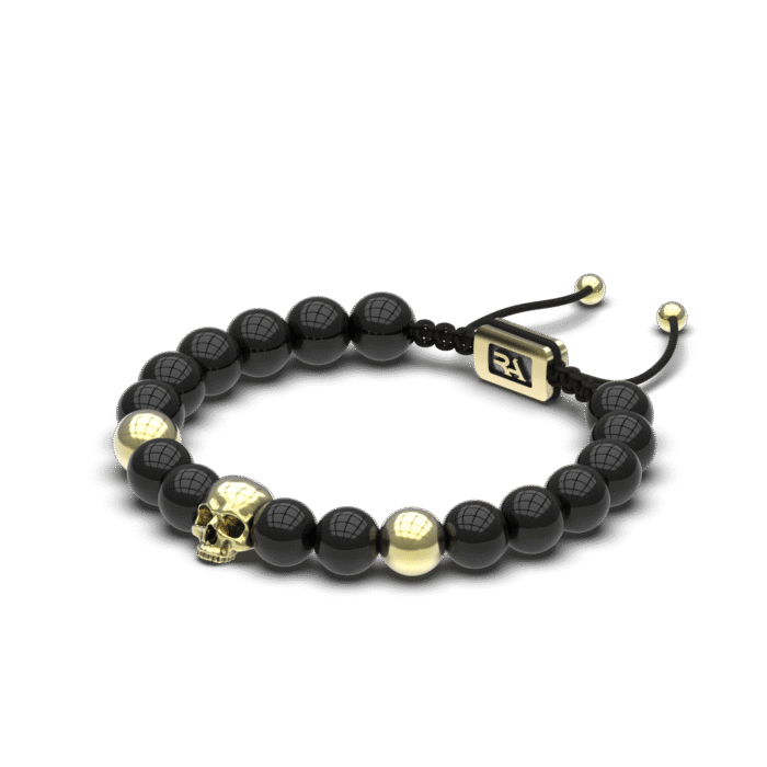 PULSERA CALAVERA CON 2 BOLAS ORO